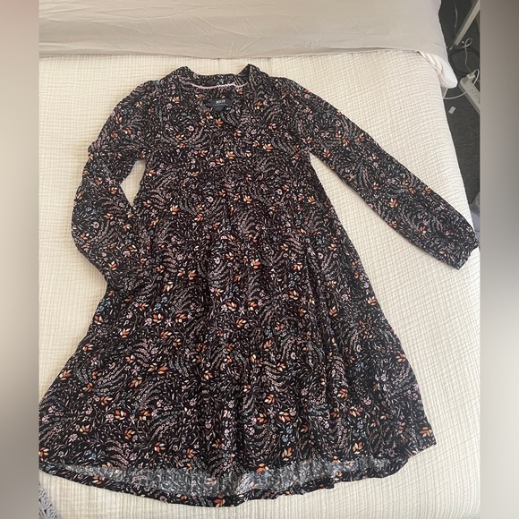 Anthropologie Maeve Black Floral mini Dress 3/4 length sleeve size small v-neck - Picture 1 of 10